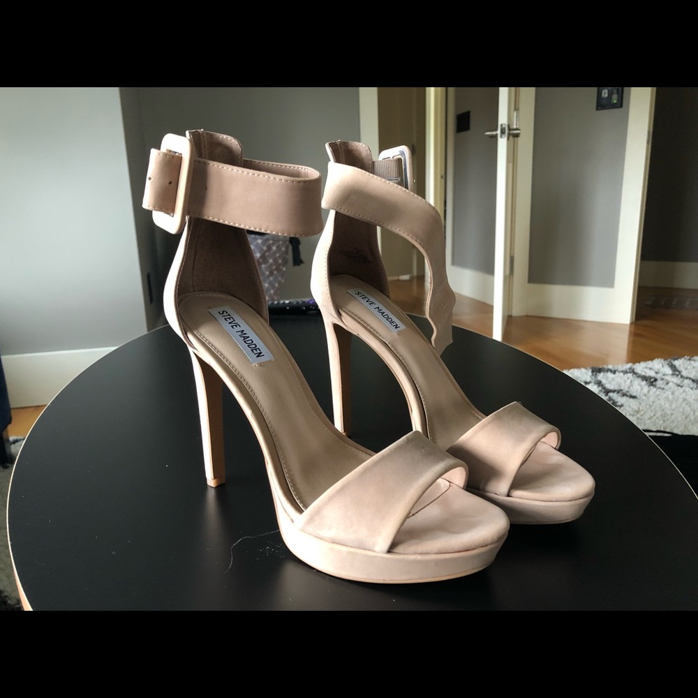 Nude suede strappy platform sandal